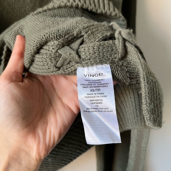 VINCE - 100 % Cashmere Lace-up Pullover Sweater in Olive Green (Size XS) - Picture 9 of 14